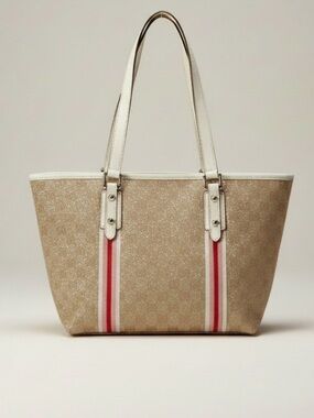 GUCCI GG Canvas Monogram Jolicoeur Metallic Tote Shoulder Bag Hobo Leather Purse